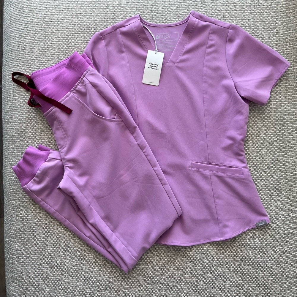 Figs Limited Edition Dusk Purple Pink Set Zamora Joggers Casma Slim Top XXS